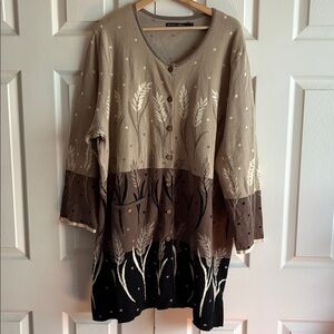 NWOT!!! Gudrun Sjöden Beige and Black Button-Up Cardigan with Leaf Pattern